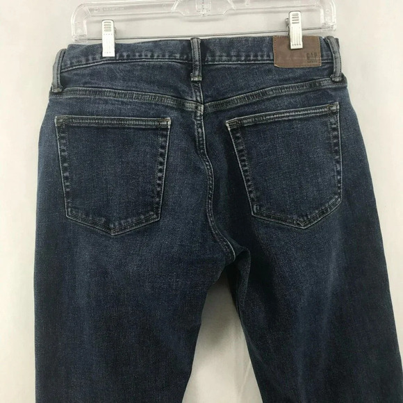 Gap Denim Jeans Men's Sz 29x32 Dark Blue Stonewash Slim Straight Midrise Stretch - Picture 8 of 12